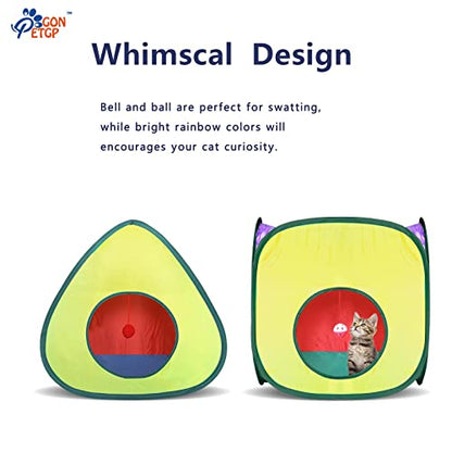 GONPETGP Cat Tunnel and Cubes Combo, Indoor Cat Tunnels with Play Ball, Interactive Crinkle Collapsible Tent and Cubes, All in One Set of 3 - color: Rainbow
