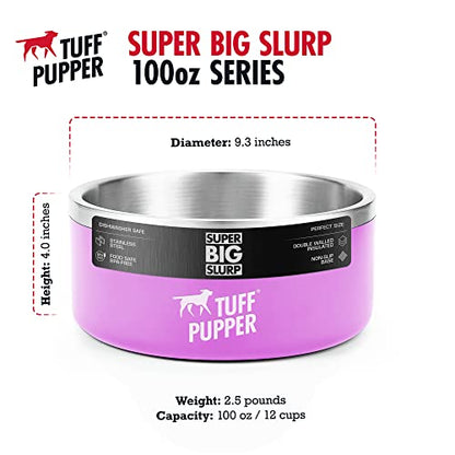 Tuff Pupper 100 oz Heavy Duty Insulated Stainless Steel Dog Bowl for Large Dogs, Non-Slip Base, Dishwasher Safe - color: Punch Pink, size: 100oz