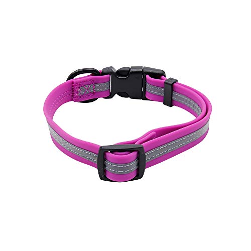 NIMBLE Dog Collar Waterproof Pet Collars Anti-Odor Durable Adjustable PVC & Polyester Soft with Reflective Cloth Stripe Basic Dog Collars S/M/L Sizes (Small (9.45”-14.17”inches), Rose Purple) - color: rose purple, size: Small (9.45”-14.17”inches)