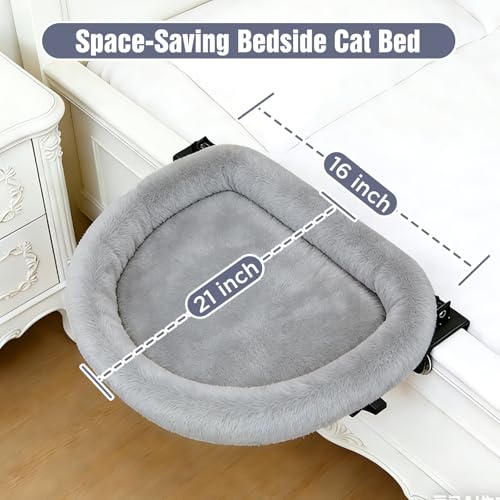 IPOW Heavy Duty Steel Frame 180°Rotating Cat Bedside Bed Semi-Circular Cat Bed for Bedside, Soft Faux Rabbit Fur Material, Suitable for Various Desktops-Maximum Hold Up to 40lb - color: gray