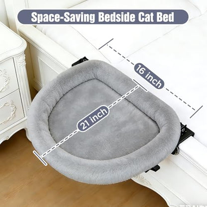 IPOW Heavy Duty Steel Frame 180°Rotating Cat Bedside Bed Semi-Circular Cat Bed for Bedside, Soft Faux Rabbit Fur Material, Suitable for Various Desktops-Maximum Hold Up to 40lb - color: gray