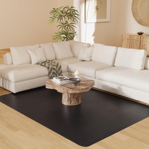 6'×9' Black Floor Mat for Under Kitchen Table, Waterpoof Easy Cleaning Plastic Area Rug Protector Cover, No Spill Easy Flat Floor Protector for Living Room, Art Studio - color: Black, size: 6' x 9' (Rectangular)