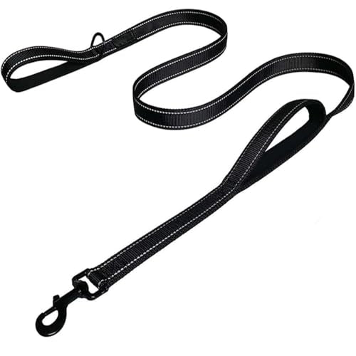Heavy Duty No Pull Dog Leash for Large Medium Dogs, Dual Two Padded Handle Shock Absorbing Reflective Pet Leash, Adjustable Training Lead for Walking - Black