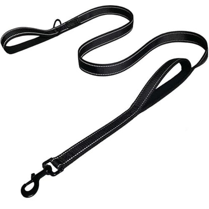 Heavy Duty No Pull Dog Leash for Large Medium Dogs, Dual Two Padded Handle Shock Absorbing Reflective Pet Leash, Adjustable Training Lead for Walking - Black