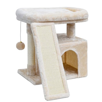 Small Cat Tree for Indoor Cats, Cat Tower with Scratching Post, Perch and Cozy Condo for Kittens and Adult Pets (Beige) - color: Beige