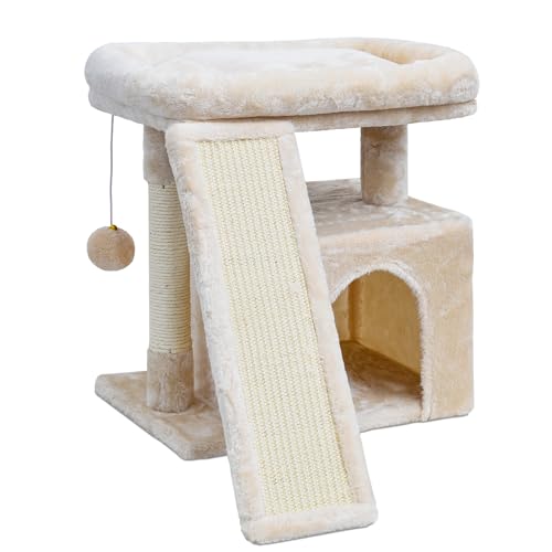 Small Cat Tree for Indoor Cats, Cat Tower with Scratching Post, Perch and Cozy Condo for Kittens and Adult Pets (Beige) - color: Beige