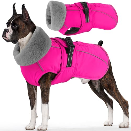 Dog Coat with Pocket, Waterproof Dog Jacket with Adjustable Buckle, Reflective Puppy Winter Coat Warm Turtleneck Fleece SnowJacket for Small Medium Large Dogs - Pink M - color: Pink, size: Medium(Chest:18.1"-24.4", Back:13.8")