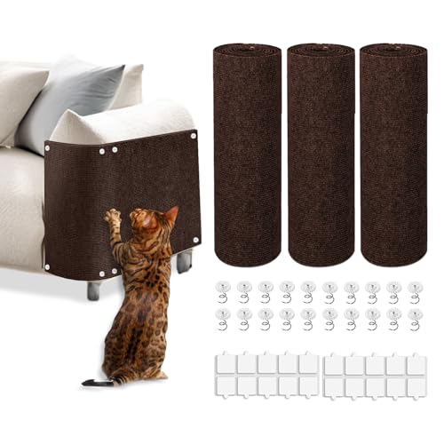 Cat Scratch Mat, 3PCS 39.4"x11.9" DIY Trimmable Self-Adhesive Cats Scratching Mat, Couch Protector from Cats Claw, Cat Scratch Furniture Protector Or Couch Protector (Brown) - color: brown