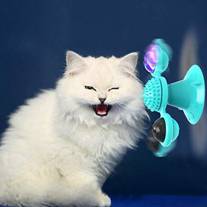 GBSYU Interactive Windmill Cat Toys with Catnip : Cat Toys for Indoor Cats Funny Kitten Toys with LED Light Ball Suction Cup‖Cat Nip Toy for Cat chew Exercise (Blue) - color: Blue