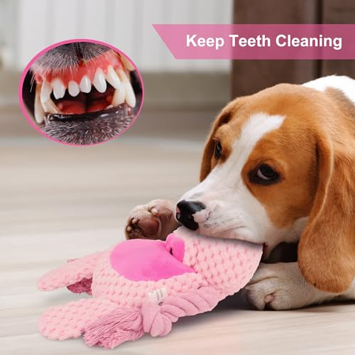 Dog Toys, Dog Squeaker Toys with Crinkle Paper, Stuffed Animal Dog Plush Chewing Toy, Cotton Rope Interactive Toys for Puppy, Small, Middle Dogs (Pink Pig) - color: Pink