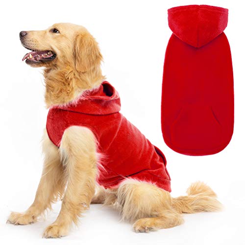 EXPAWLORER Dog Hoodie Fleece Sweater Vest, Hooded Dog Sweatshirt Fall Winter Pet Clothes with Leash Ring, Sleeveless Warm Cozy Puppy Clothing for Cat Small Medium Large Dogs Girl Boy, Red M - color: Red, size: Medium