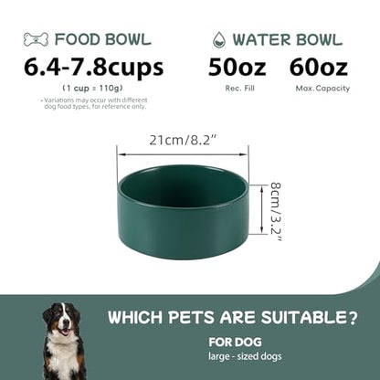 Havniva 8.3” Ceramic Dog Bowls, Dog Food and Water Bowl for Large Dogs, Durable Dog Water Bowl with Non-Slip Rubber Base Large Capacity Pet Feeding Bowl - color: Matte Dark Green, size: 8.3 Inch