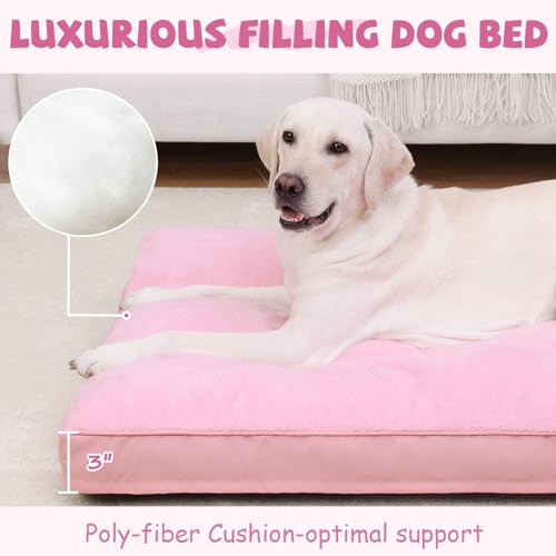 Dog Crate Bed Waterproof Deluxe Plush Dog Beds with Removable Washable Cover Anti-Slip Bottom Pet Sleeping Mattress for Large, Medium, Jumbo, Small Dogs, 41 x 27 inch, Pink - color: Pink, size: 41.0"L x 27.0"W x 3.0"Th