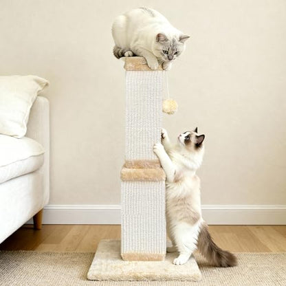Cat Scratching Post for Large Cats, Cat Scratcher for Indoor Cats Adults, Sturdy Sisal Scratch Post to Protect Furniture, 32 Inch, Beige - color: beige