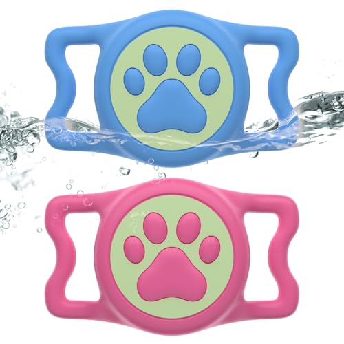 for AirTag Dog Collar Holder, Dog Air tag Holder, IP68-Waterproof | Lightweight Silicone | Anti-Lost | Ultra-Durable | Compatible with Apple AirTags (Luminous Rose+Luminous Bule) - color: Luminous Rose+Luminous Bule
