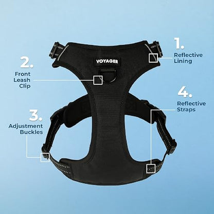 Voyager Dog Harness Dual Leash Attachment No-Pull Control Adjustable Soft but Strong Pet Harness for Medium and Large Dogs with 3M Reflective Technology, Black Nylon, L (Chest: 25-30") - color: Black Nylon, size: L (Chest: 25 - 30")
