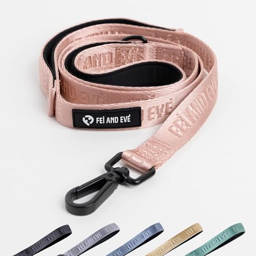 Fei & Eve Classic Dog Leash - 4FT, Dual Padded Handles, 360° Swivel Hook, Heavy Duty 210D Nylon - No-Pull Design with Traffic Control Handle - for Small/Medium/Large Dogs, Blush - color: Blush, size: 4FT