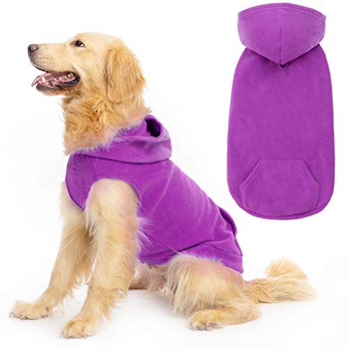 EXPAWLORER Dog Hoodie Fleece Sweater Vest, Hooded Dog Sweatshirt Fall Winter Pet Clothes with Leash Hole, Sleeveless Warm Cozy Puppy Clothing for Cat Small Medium Large Dogs Girl Boy, Purple L - color: Purple, size: Large