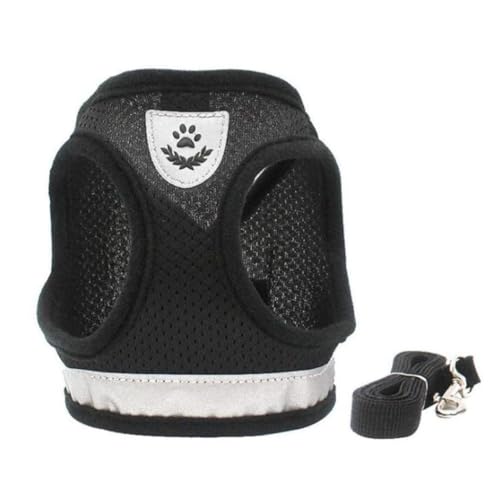 Dog Harness and Leash Set for Walking, Soft Mesh Adjustable Easy Control Lightweight Cat Vest Harnesses with Reflective Strips, Escape Proof Small Dogs Cats Vests - color: Black, size: XXS