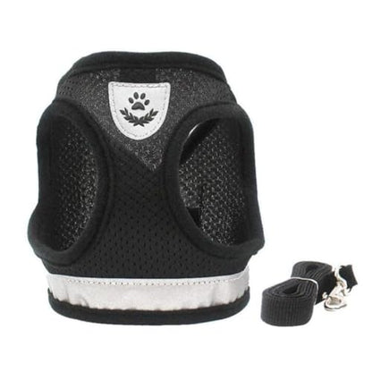 Dog Harness and Leash Set for Walking, Soft Mesh Adjustable Easy Control Lightweight Cat Vest Harnesses with Reflective Strips, Escape Proof Small Dogs Cats Vests - color: Black, size: XXS