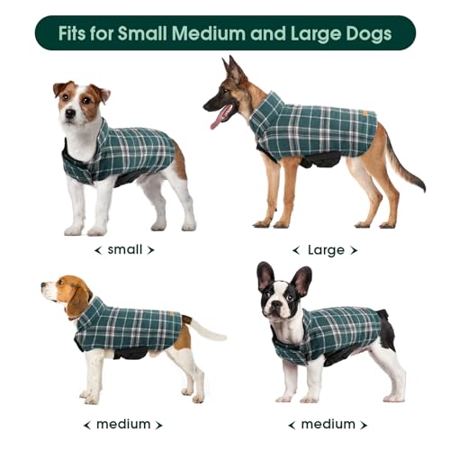 Kuoser Warm Dog Coat, Waterproof Dog Coats for X-Small Dogs, Adjustable Durable Doggie Winter Jacket Reversible Cozy Puppy Cold Weather Apparel from Small to Large Breed, Green XS - color: Green, size: X-Small (Pack of 1)