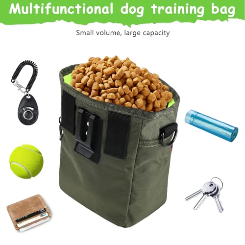 kissleaf Dog Treat Pouches for Pet Training with Magnetic Closure Treat Pouches for Pet Training,Large Dog Treat Training Pouch and Dog Clicker,Training Treat Pouch Built-in Poop Bag Dispenser-Green - color: Green