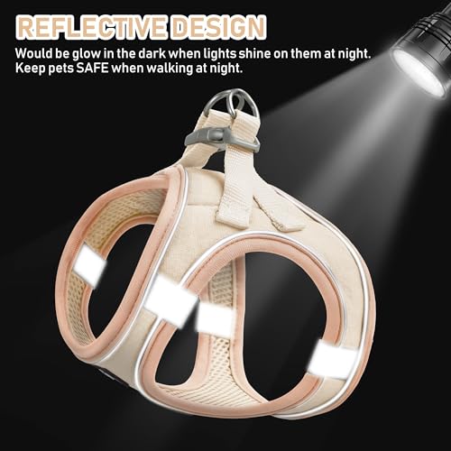 Small Pet Harness Collar and Leash Set, Step in No Chock No Pull Linen Fabric Soft Mesh Dog Vest Harnesses Reflective for Dogs Puppy Cats Kitten Rabbit (Khaki, S) - color: Khaki, size: Small