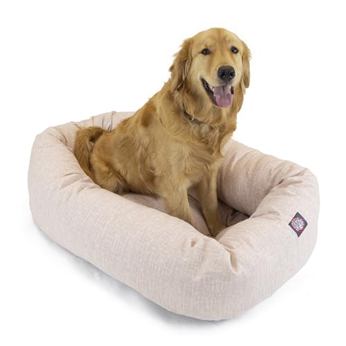 Majestic Pet 40 Inch Bagel Calming Dog Bed Washable – Cozy Soft Round Dog Bed with Spine Support for Dogs to Rest Their Head - Fluffy Donut Puppy Mat 40x29x9 (Inch) Large – Pink - color: Palette Heathered Blush Pink