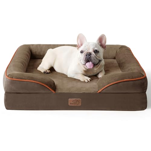 Bedsure Orthopedic Dog Bed Medium Size Dogs - Washable Medium Dog Cat Bed Waterproof, Comfort Pet Couch Sofa with Washable Removable Cover, Pets Bed with Nonskid Bottom, Brown, 28" - color: Brown, size: 28"l X 23"w X 6.5"th