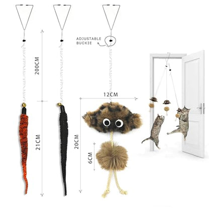 Cat Toys for Indoor Cats,Interactive Door Hanging Cat Toys Attached with Catnip/Feathers/Birds/Worm Toys for Cats/Kitten Toys(3 Pack) - size: 001
