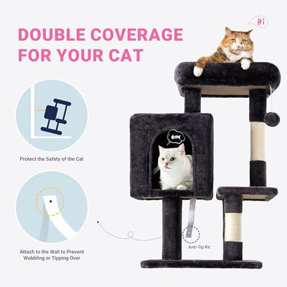 Allewie 29 Inches Cat Tree Tower/Plush Perches Platform/Condo/House/Sisal Scratching Posts/Multi-Level Activity Center Furniture for Kittens/Dark Grey - color: Dary Grey