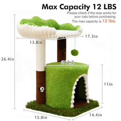 Woochpet Multi-Level Cat Tree with Sisal Scratching Post, Small Cat Tower with Cozy Condo, Soft Top Perch and Interactive Toy Mouse, Cute Forest Design Cat Furniture for Indoor Cats and Kittens