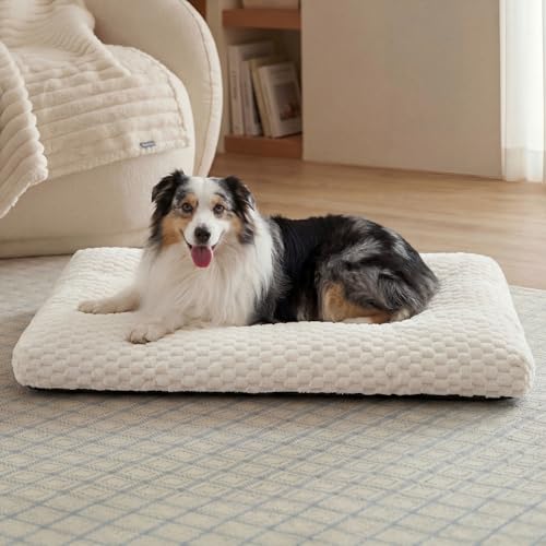 Bedsure XL Washable Dog Bed for Crate, Soft Fluffy Bubble Fleece Pet Bed Mat for Deep Sleep, Non-Slip Machine Washable Kennel Sleeping Pad for Extra Large Dogs, for Crate/Floor/Car, 41"x27"x3.5",Beige - color: Beige, size: 41x27x3.5
