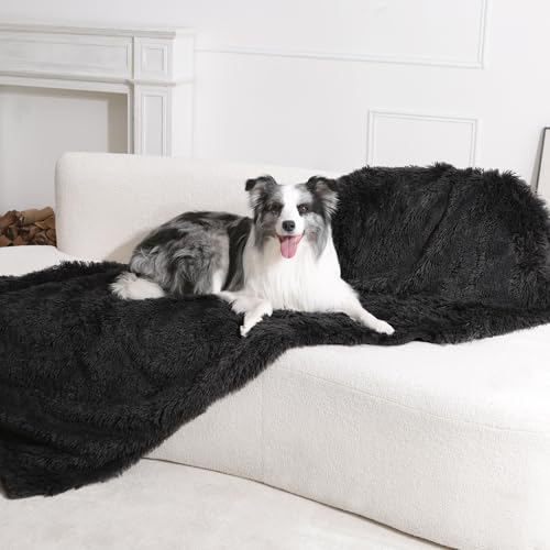 gogobunny Waterproof Dog Blanket for Couch & Furniture Protection - Super Soft Reversible Throw for Large Dogs & Cats, Calming Washable Fur & Sherpa Pet Blanket (33x77 Inch, Black) - color: Black, size: 33x77 Inch (Pack of 1)