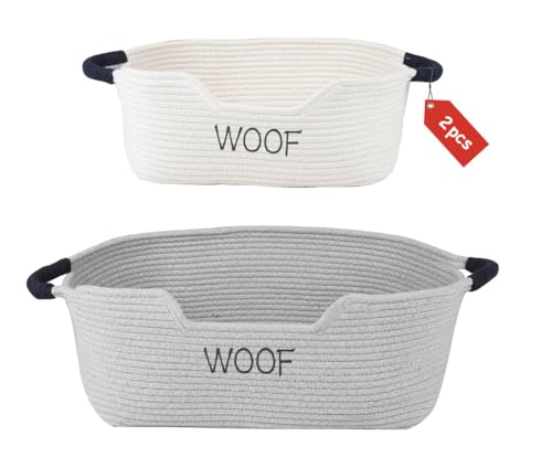 Geyecete Set of 2 Dog Toy Storage Basket, Cotton Rope Weave Basket for Dogs, Cats, Dog Toy Bin with Handles, Puppy Toy Accessories,Storage Container - color: Gray/White