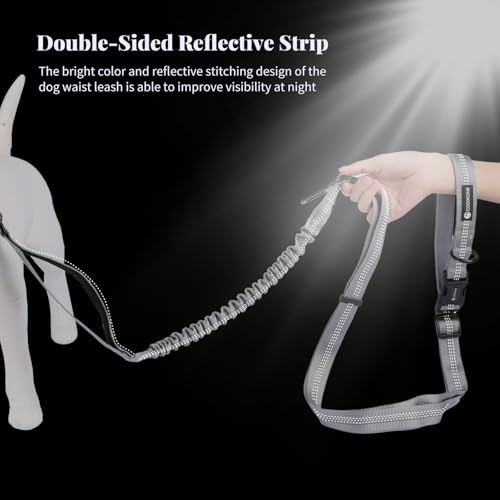 Heavy Duty Multifunctional Hands Free Dog Leash - Adjustable, Reflective Stitches, Car Safety Buckle, Waist Leash for Dog Walking, Running, Hiking - 5-7FT - color: Gray