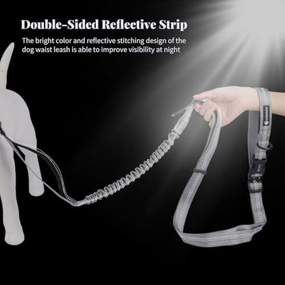 Heavy Duty Multifunctional Hands Free Dog Leash - Adjustable, Reflective Stitches, Car Safety Buckle, Waist Leash for Dog Walking, Running, Hiking - 5-7FT - color: Gray
