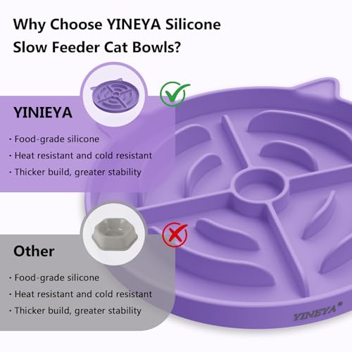YINEYA 2 Pcs Silicone Slow Feeder Cat Bowl, Cat Slow Feeder for Food Training, Interactive Puzzle Bowls for Puppy, Kitten Dishes to Prevent Overeating, Treat Toys Suitable for Dry and Wet Food - color: Purple & Cyan