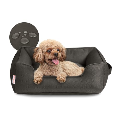 Miguel Outdoor Waterproof Cat Bed with Side, Oxford Durable Dog Bed for Small Dog Easy Clean, All Weather Rectangle Medium Pet Bed Bolster Tough Puppy Bed Scratch Resistant Removable Cover, 25 inches - color: Brown - Waterproof Oxford, size: M (25" x 21"