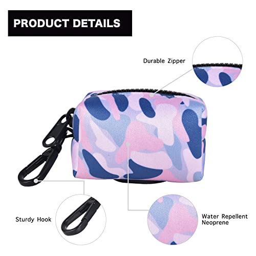Dog Poop Bag Holder Leash Attachment, Waste Bag Dispenser Zippered Pouch, Fits Any Leash, Includes Free Roll of Bags, 2 Pack - Blue Pink Camouflage - color: Blue Pink Camouflage
