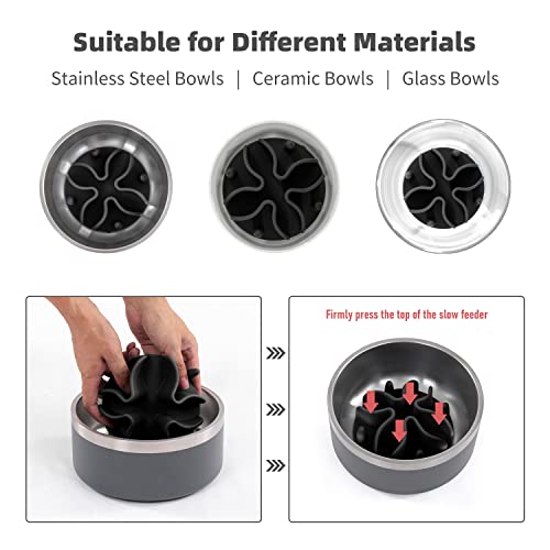 Jaoul Slow Feeder Dog Bowls Insert, Puzzle Slow Feeder Insert with 21 Octopus Suction Cups for Small Breed Dog Food Bowls (4 inch, Black) - color: Black, size: Small(4inch)
