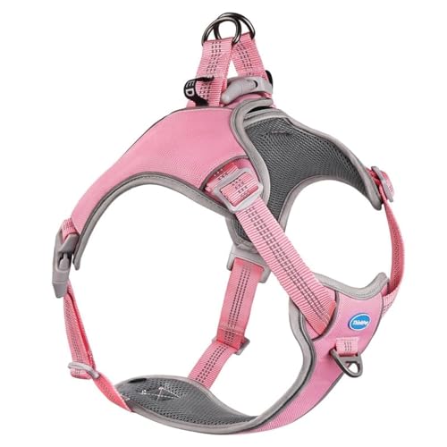 ThinkPet No-Pull Harness, Escape Proof Step-in Reflective Dog Vest Adjustable Breathable Halter Harness with Back/Front Clip for Better Control - color: Pink, size: Large
