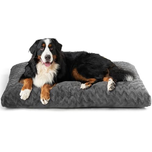 EHEYCIGA XXL Washable Dog Bed for Crate 47x29 Inch, Reversible Kennel Pad for Extra Large Dogs Weight Up to 100 lbs, Plush and Comfy Pet Sleeping Mat, Charcoal - color: Charcoal, size: 47" x 29"x 4"