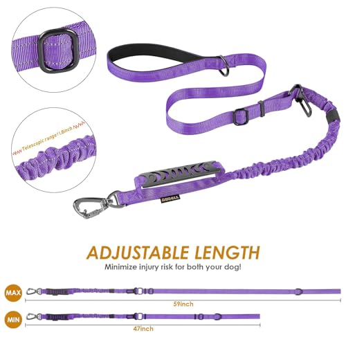 AUBELL Tactical Dog Leash Heavy Duty,4-6ft Reflective Strong No Pull Bungee Leash for Medium Large Dogs with Comfortable Padded Double Handle,Car Seat Belt,360 Degree Rotating Carabiner,Purple - color: M/L-Purple(4-6FT)