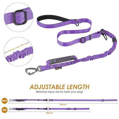 AUBELL Tactical Dog Leash Heavy Duty,4-6ft Reflective Strong No Pull Bungee Leash for Medium Large Dogs with Comfortable Padded Double Handle,Car Seat Belt,360 Degree Rotating Carabiner,Purple - color: M/L-Purple(4-6FT)