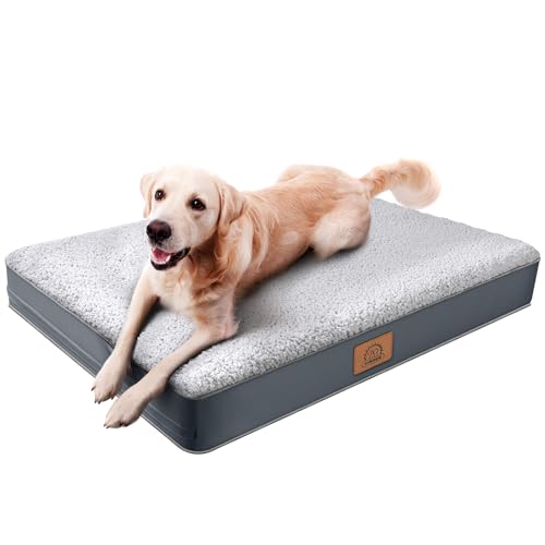 Sunheir Extra Large Orthopedic Dog Bed for Big Dogs - XXL Waterproof Dog Bed with Removable Washable Cover & Anti-Slip Bottom, Crate Bed, Deluxe Plush Pet Bed Mat (Grey) - color: Grey, size: 44.0"L x 32.0"W x 3.0"Th