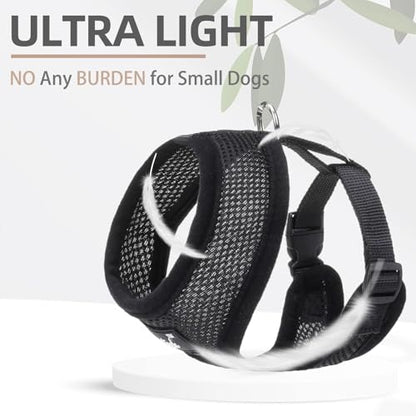 PUPTECK Soft Mesh Dog Harness and Leash Set Pet Puppy Cat Comfort Padded Vest No Pull Harnesses, Solid Black, XS - color: Solid Black, size: XS (NECK: 10", CHEST: 10"-14")