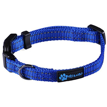 Max and Neo™ NEO Nylon Buckle Reflective Dog Collar - We Donate a Collar to a Dog Rescue for Every Collar Sold (X-Small, Blue) - color: Blue, size: Extra Small