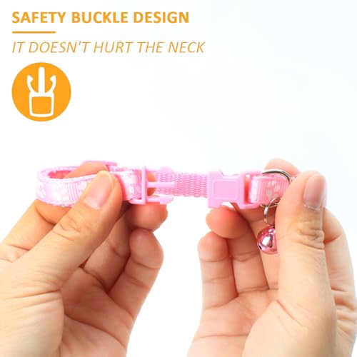 MJIYA Cat Collar with Bell, Breakaway Grid Collar with Plastic Buckle, Light Adjustable, Nylon, Kitty Collars - color: Pink