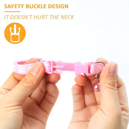 MJIYA Cat Collar with Bell, Breakaway Grid Collar with Plastic Buckle, Light Adjustable, Nylon, Kitty Collars - color: Pink